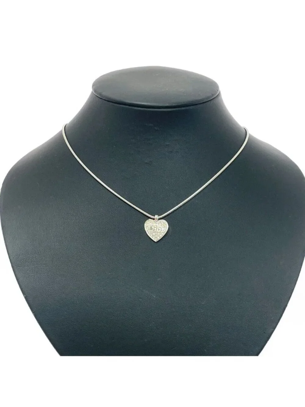 Dior Plated Heart Logo Necklace Silver